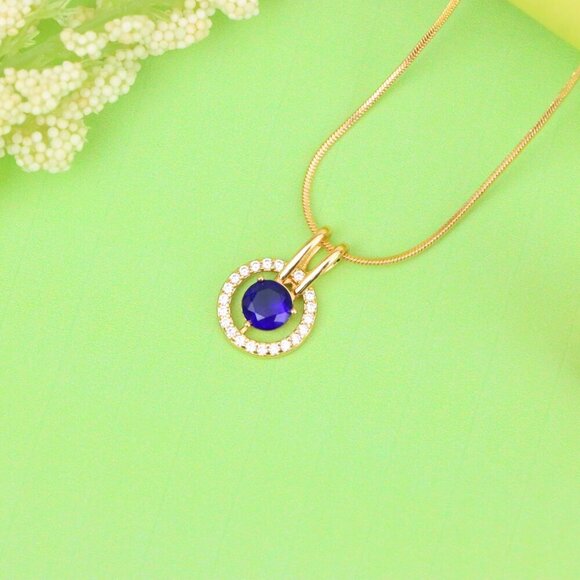 "Elegant Blue Center Stone Pendant with Sparkling Halo Frame Design, XPPT1708 - Picture 13 of 13